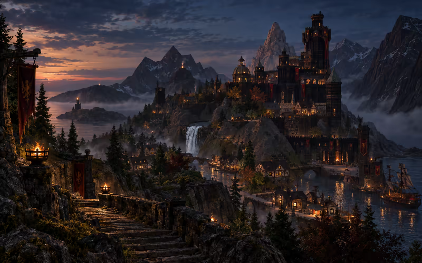 Das Schloss von Mkalvania über den Siedlungen des Reiches