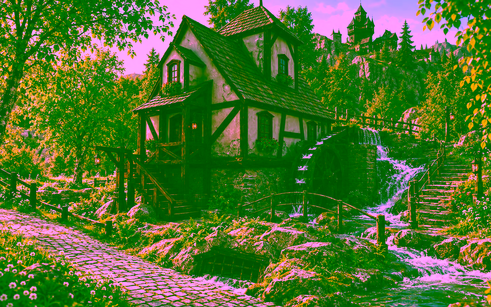Wassermühle am Wolfsbach mit Wasserrad